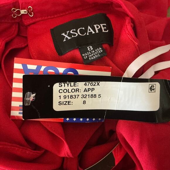 Xscape Red Chiffon Evening Gown Size 8 Cut Out Thigh Slit Ruffled Formal Dress - Picture 9 of 13